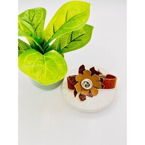 Handcrafted Leather & Metal Flower Bracelet